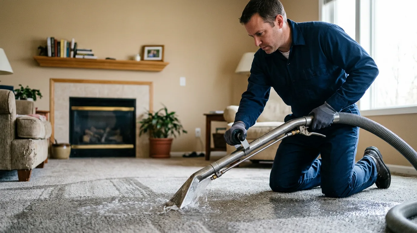 Water damage restoration technician working near Arnold, KS